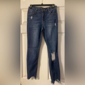 True Craft High Rise Distressed Skinny Blue Jeans